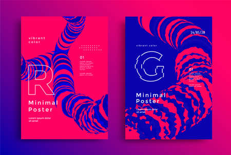 Red and blue optical fluid wave. Duotone geometricのイラスト素材