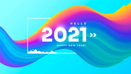 Happy New Year 2021 modern colorful flow backgroundの写真素材