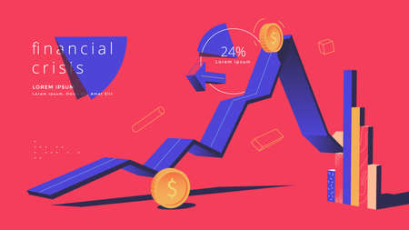 Financial crisis concept with falling diagramのイラスト素材