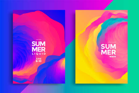 Summer wave abstract modern covers set.のイラスト素材