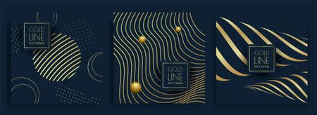 Black and gold organic pattern. Golden lineのイラスト素材