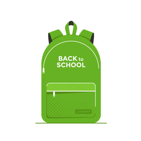 Green school Bag Backpack flat vector illustrationのイラスト素材