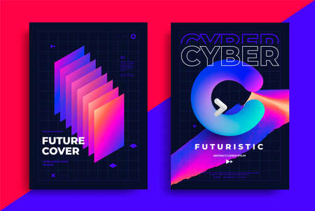 Cyber futuristic posters with gradient color shapeのイラスト素材