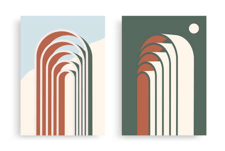 Geometric aesthetic background with 3d arch bohoのイラスト素材