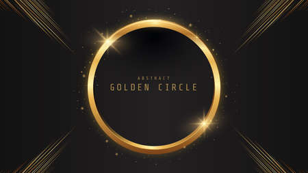 Gold circle of shiny particles. Golden frameのイラスト素材