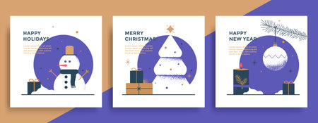 New Year and Christmas greeting card design.のイラスト素材