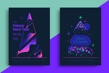 New Year greeting card design with christmas treeのイラスト素材