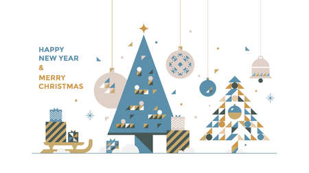 New Year and Christmas greeting card design.のイラスト素材