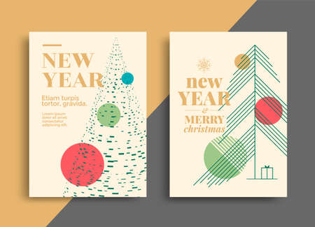 New Year greeting card with christmas treeのイラスト素材