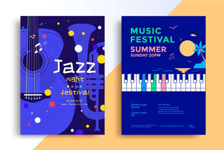 Jazz festival poster with trumpet, guitar, pianoのイラスト素材