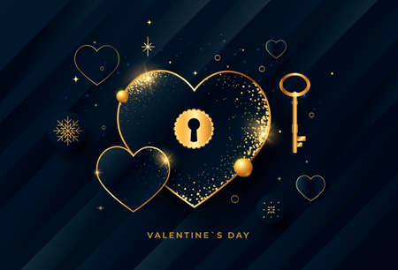 Valentines day gold heart greeting card designのイラスト素材