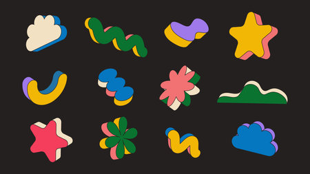 Geometric different shape. Retro cartoon sticker.のイラスト素材