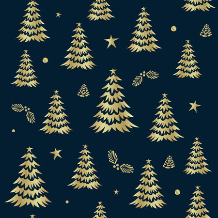 Christmas tree seamless pattern in gold colorのイラスト素材