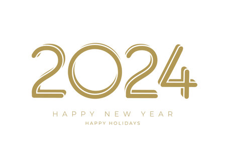 Gold 2024 New Year numbers typographyのイラスト素材