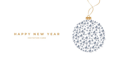New Year invitation card silver bauble ornamentのイラスト素材