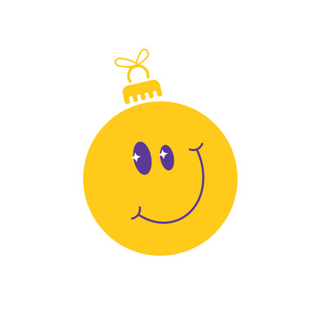 Yellow smiling face with Christmas ornamentのイラスト素材