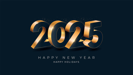 Golden 3D numbers 2025 Happy New Year backgroundのイラスト素材