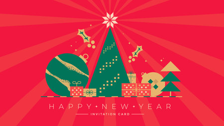 New Year invitation card stylized Christmas treeのイラスト素材