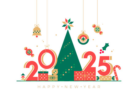 Festive Happy New Year 2025 invitation cardのイラスト素材
