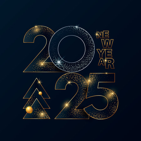 Happy New Year 2025 gold typography greeting cardのイラスト素材