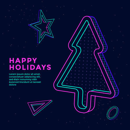 Futuristic neon Christmas greeting cardのイラスト素材