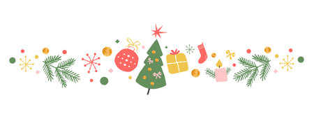 Christmas border illustration with xmas treeのイラスト素材