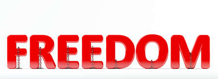 Concept of freedom text in chainon white backgroundの写真素材