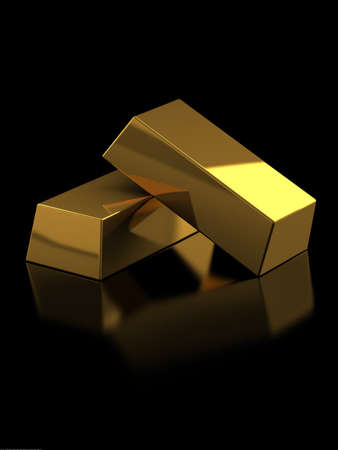 3d render of gold bars on black background