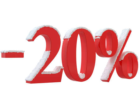 3d render of red percent symbol with snow on the numberの写真素材
