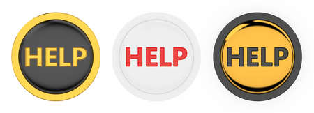 3d render of three beautiful help buttons on white background の写真素材