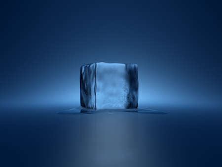 3d render of ice cube on blue backgroundの写真素材