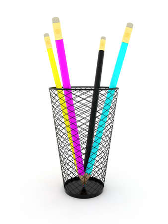 Render of CMYK pencils on white background の写真素材