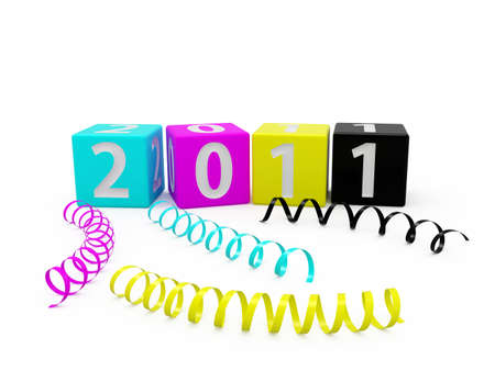 3d render of CMYK  New year boxes isolated on white