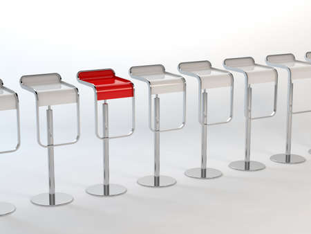 3D rendering of a white chairs and a red one 