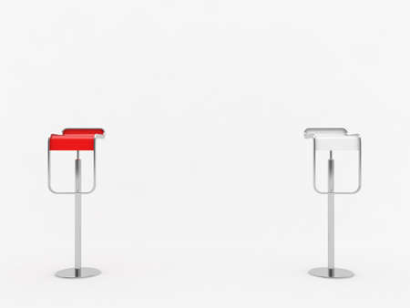 3D rendering of a white chairs and a red one の写真素材