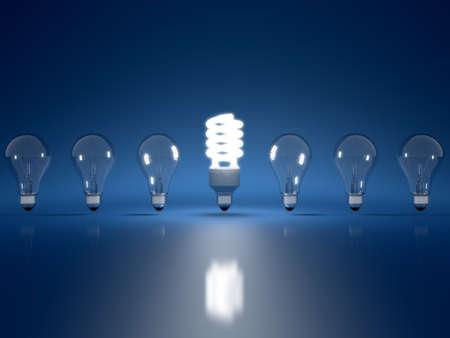 High Resolution 3d render of light bulb clipart on dark blue background の写真素材