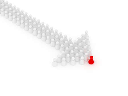 3d render arrow of people concept with red one on white backgroundの写真素材