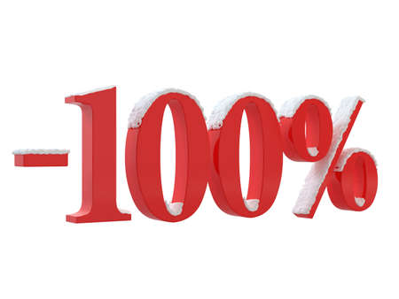 3d render of red percent symbol with snow on the numberの写真素材
