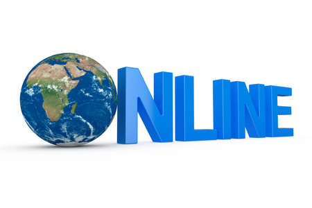 3d render of online Illustration with Globe on white backgroundの写真素材