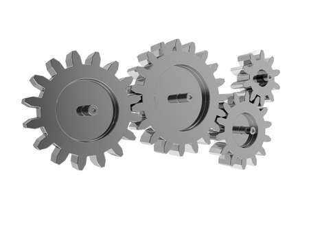 3d render of metal shiny gears on white backgroundの写真素材