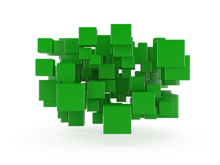 3d render of green cubes isolated on white backgroundの写真素材