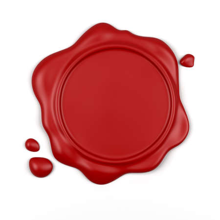 3d render of high resolution red wax seal with drops isolated over white background の写真素材
