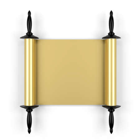 3d illustration of old gold manuscript isolated on whiteの写真素材