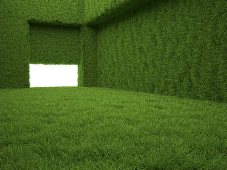 3d render of green grass roomの写真素材