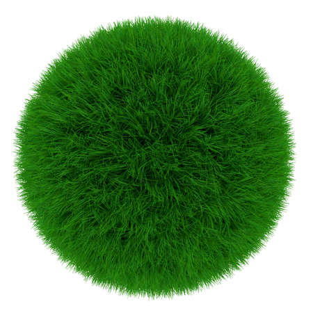 3d render of green grass sphere isolated on white backgroundの写真素材