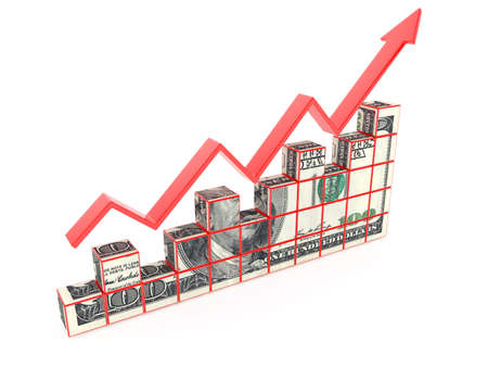 3d render of business graph with arrow isolated on white background
