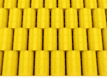 3d render of yellow oil barrels wallの写真素材