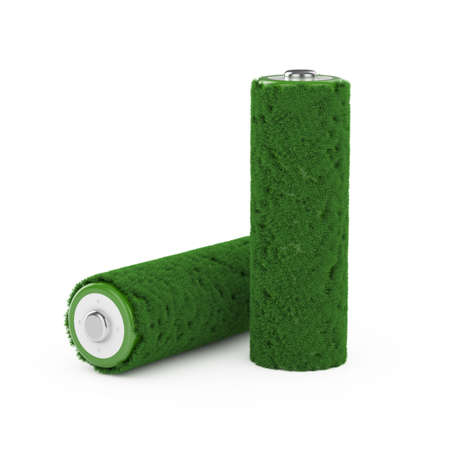 3d illustration of grass battery concept isolated on white backgroundの写真素材