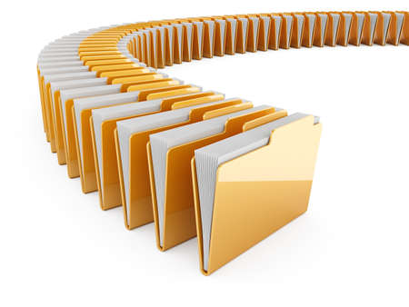3d illustration of folders row on white backgroundの写真素材