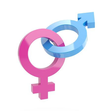 3d illustration of Male and female signs on white backgroundのeditorial素材